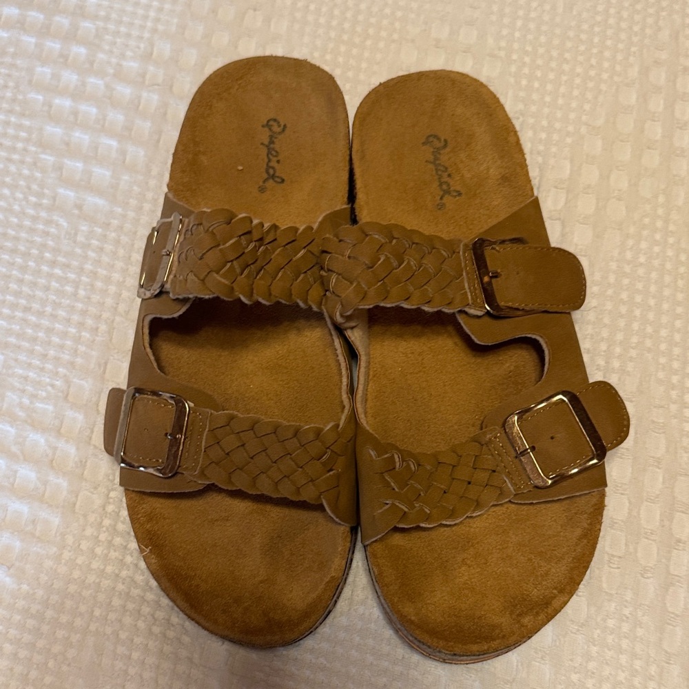 Qupid Tan Sandals with Braided Straps
